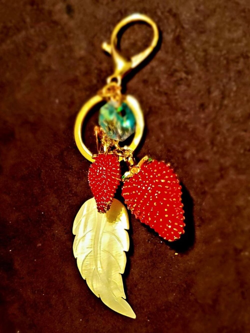 Strawberry & Mother of Pearl Purse Charm